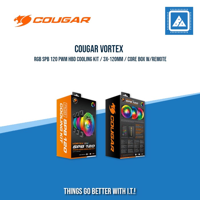 COUGAR VORTEX RGB SPB 120 PWM HBD COOLING KIT / 3X-120MM / CORE BOX W/REMOTE COUGAR VORTEX RGB SPB 120 PWM HBD COOLING KIT / 3X-120MM / CORE BOX W/REMOTE